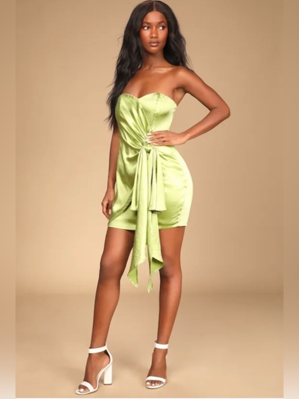 NWT Lulus Women’s X Large Out Past Midnight Green Satin Strapless Mini Dress XL